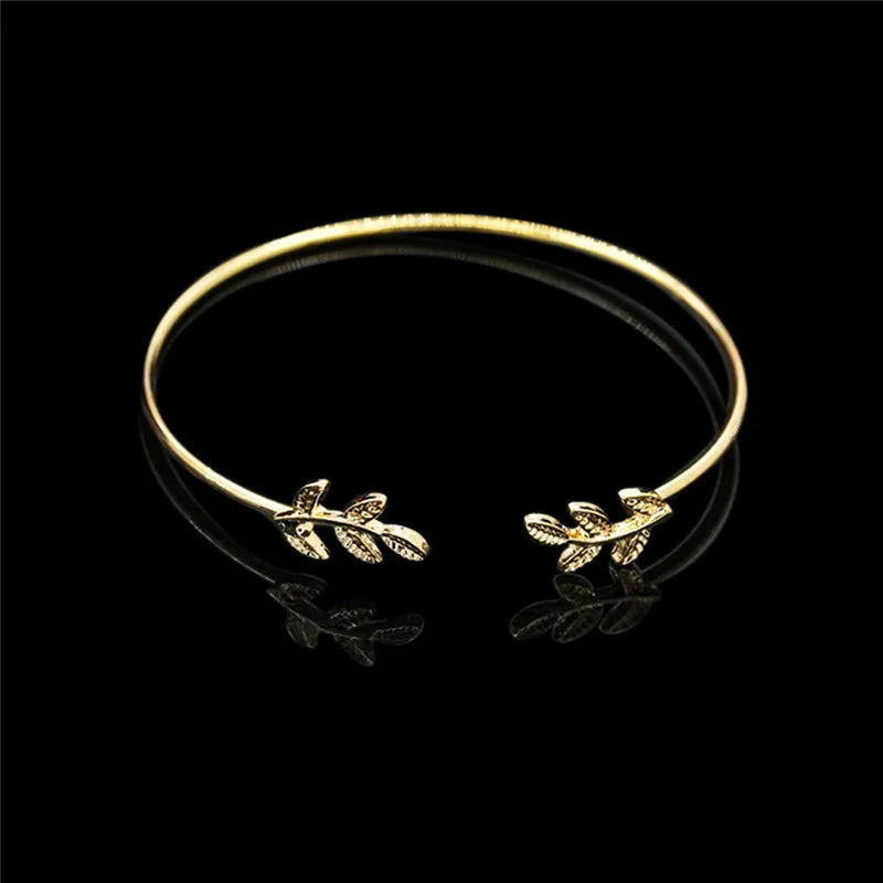 Gilded Leaf Open Bangle Bracelet