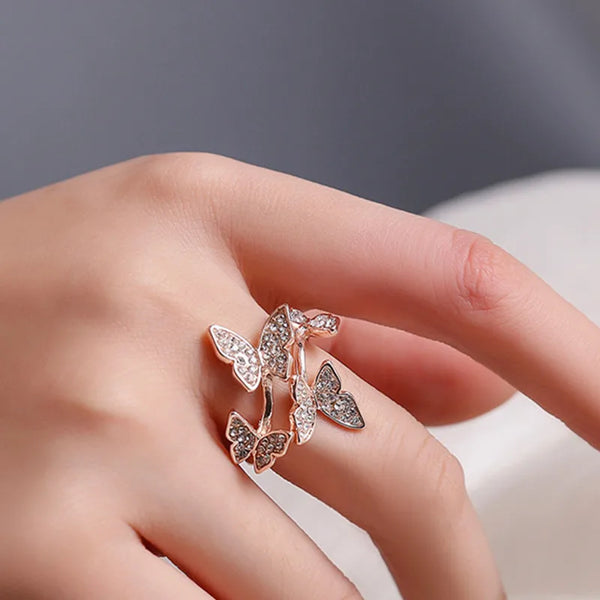 Fluttering Crystal Butterfly Rings