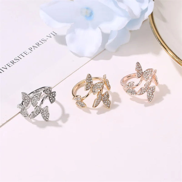 Fluttering Crystal Butterfly Rings